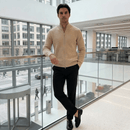 Conjunto Jaqueta Cardigan de Tricot com Zíper + Calça de Alfaiataria Preta