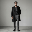 Conjunto Sobretudo Masculino de Lã + Calça de Alfaiataria Cinza