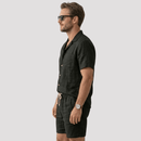Conjunto Masculino de Linho Preto Com Óculos