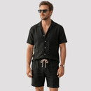 Conjunto Masculino de Linho Preto Com Óculos