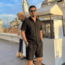 Conjunto Masculino de Linho Preto Com Óculos
